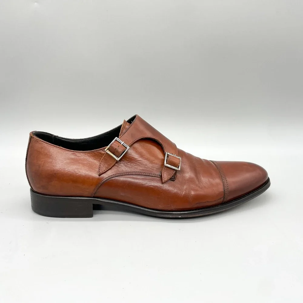 To Boot New York Mens 10.5 Double Monk Strap Cap Toe Cognac Leather Dress Shoes